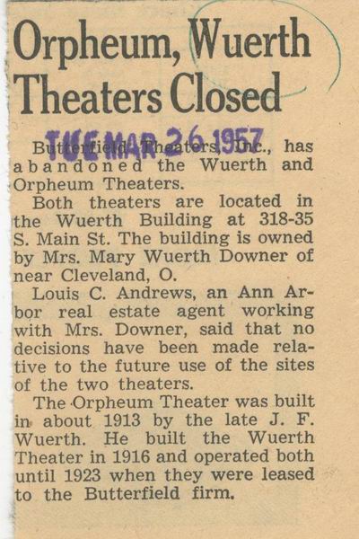 Orpheum Theatre - Old Article From Ann Arbor News (newer photo)